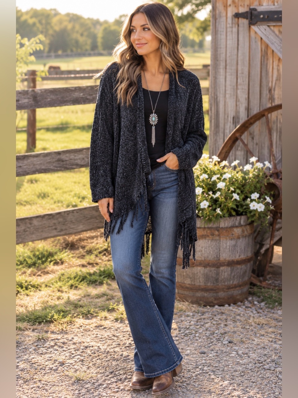 Shyanne Black Fringe Soft Cardigan Sweater